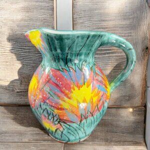 Vietri Italian‎ RedWare Pottery Pitcher Carafe Jug Hand Painted Large Italy VTG